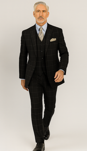 Mens Plaid Suit - Black Windowpane Suit - 1920 Suits