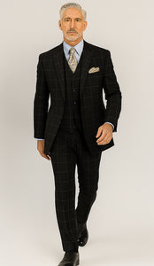 Mens Plaid Suit - Black Windowpane Suit - 1920 Suits