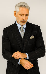 Mens Plaid Suit - Black Windowpane Suit - 1920 Suits