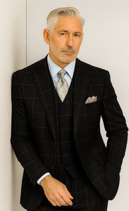 Mens Plaid Suit - Black Windowpane Suit - 1920 Suits