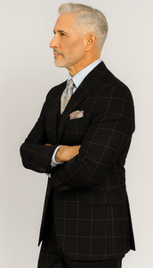 Mens Plaid Suit - Black Windowpane Suit - 1920 Suits