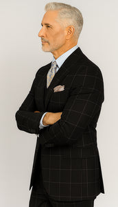 Mens Plaid Suit - Black Windowpane Suit - 1920 Suits