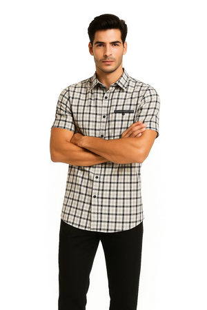 Mens Plaid Walking Suit in black by Dreams by Zacchi – 2 Piece Leisure Outfit with Matching Shirt and Pants - $99