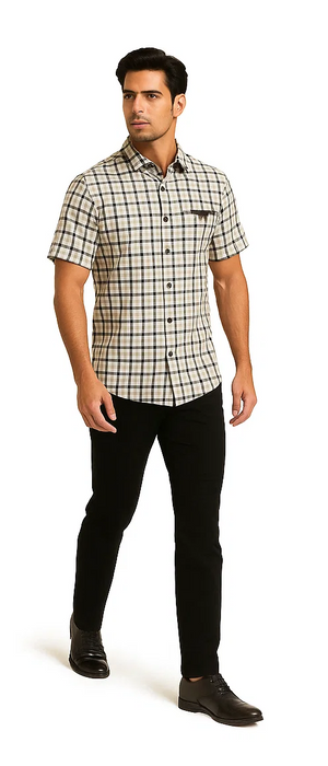 Mens Plaid Walking Suit in black by Dreams by Zacchi – 2 Piece Leisure Outfit with Matching Shirt and Pants - $99