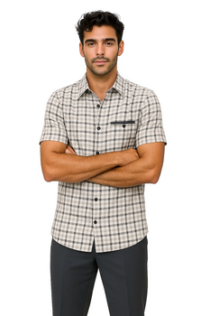 Mens Plaid Walking Suit in grey  by Dreams by Zacchi – 2 Piece Leisure Outfit with Matching Shirt and Pants - $99