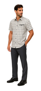 Mens Plaid Walking Suit in grey  by Dreams by Zacchi – 2 Piece Leisure Outfit with Matching Shirt and Pants - $99