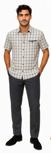 Mens Plaid Walking Suit in grey  by Dreams by Zacchi – 2 Piece Leisure Outfit with Matching Shirt and Pants - $99