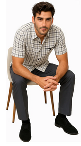 Mens Plaid Walking Suit in grey  by Dreams by Zacchi – 2 Piece Leisure Outfit with Matching Shirt and Pants - $99