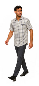 Mens Plaid Walking Suit in grey  by Dreams by Zacchi – 2 Piece Leisure Outfit with Matching Shirt and Pants - $99