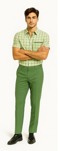 Mens Plaid Walking Suit in Sage by Dreams by Zacchi – 2 Piece Leisure Outfit with Matching Shirt and Pants - $99