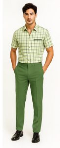 Mens Plaid Walking Suit in Sage by Dreams by Zacchi – 2 Piece Leisure Outfit with Matching Shirt and Pants - $99