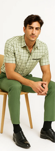 Mens Plaid Walking Suit in Sage by Dreams by Zacchi – 2 Piece Leisure Outfit with Matching Shirt and Pants - $99