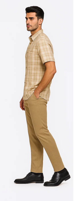 Mens Plaid Walking Suit in Tan by Dreams by Zacchi – 2 Piece Leisure Outfit with Matching Shirt and Pants - $99