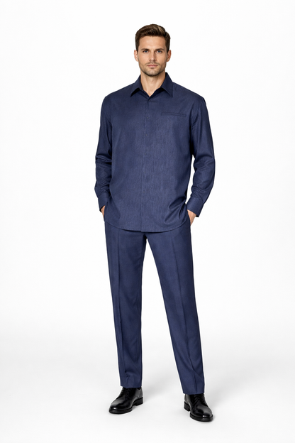 Men's Plain Long Sleeve Casual Walking Blue Suit