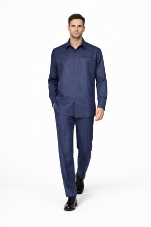 Men's Plain Long Sleeve Casual Walking Blue Suit