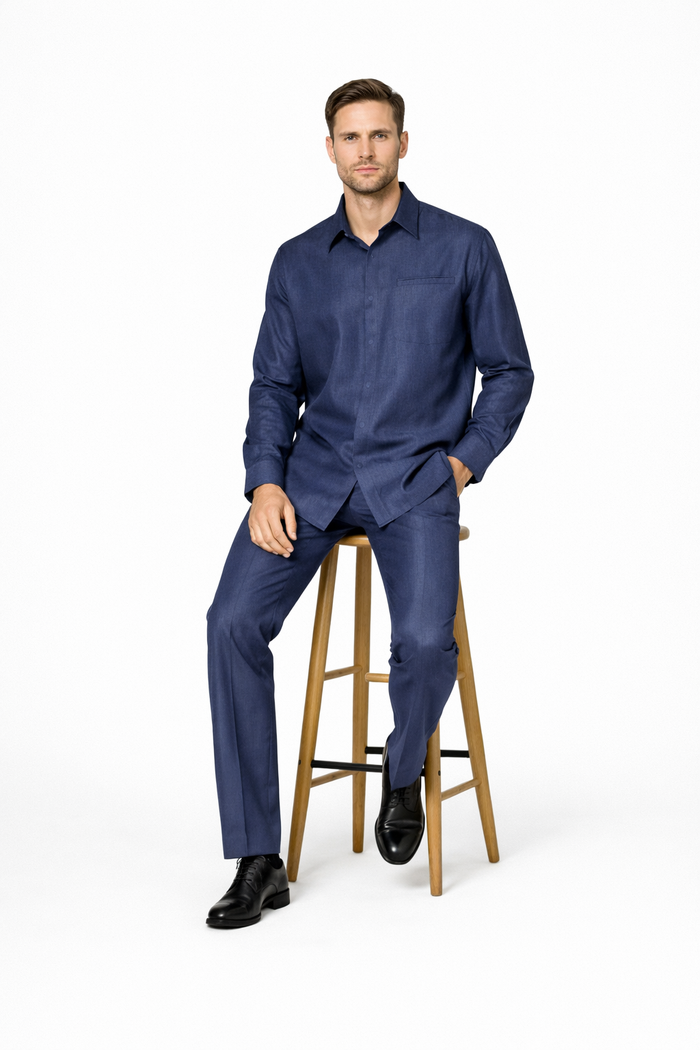 Men's Plain Long Sleeve Casual Walking Blue Suit