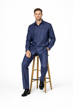 Men's Plain Long Sleeve Casual Walking Blue Suit