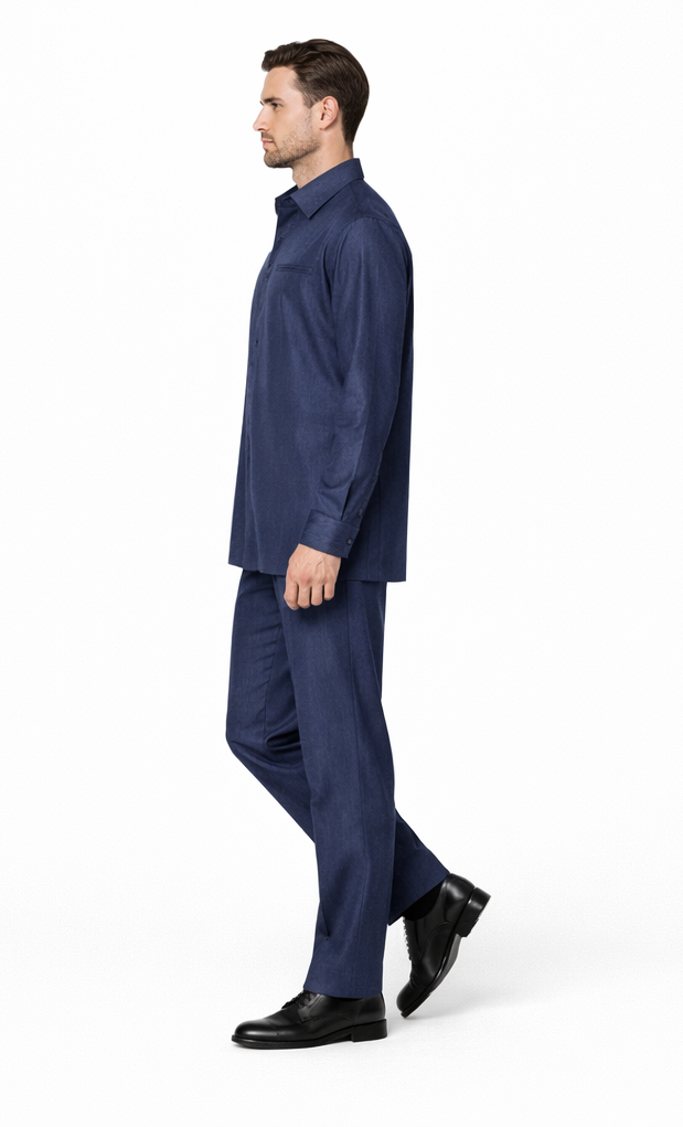 Men's Plain Long Sleeve Casual Walking Blue Suit
