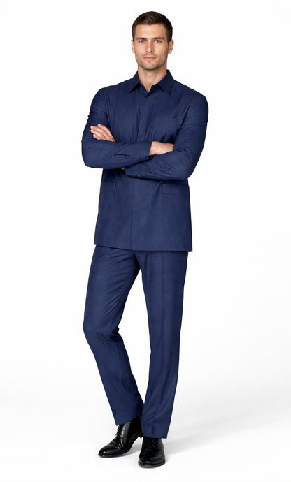 Men's Plain Long Sleeve Casual Walking Blue Suit