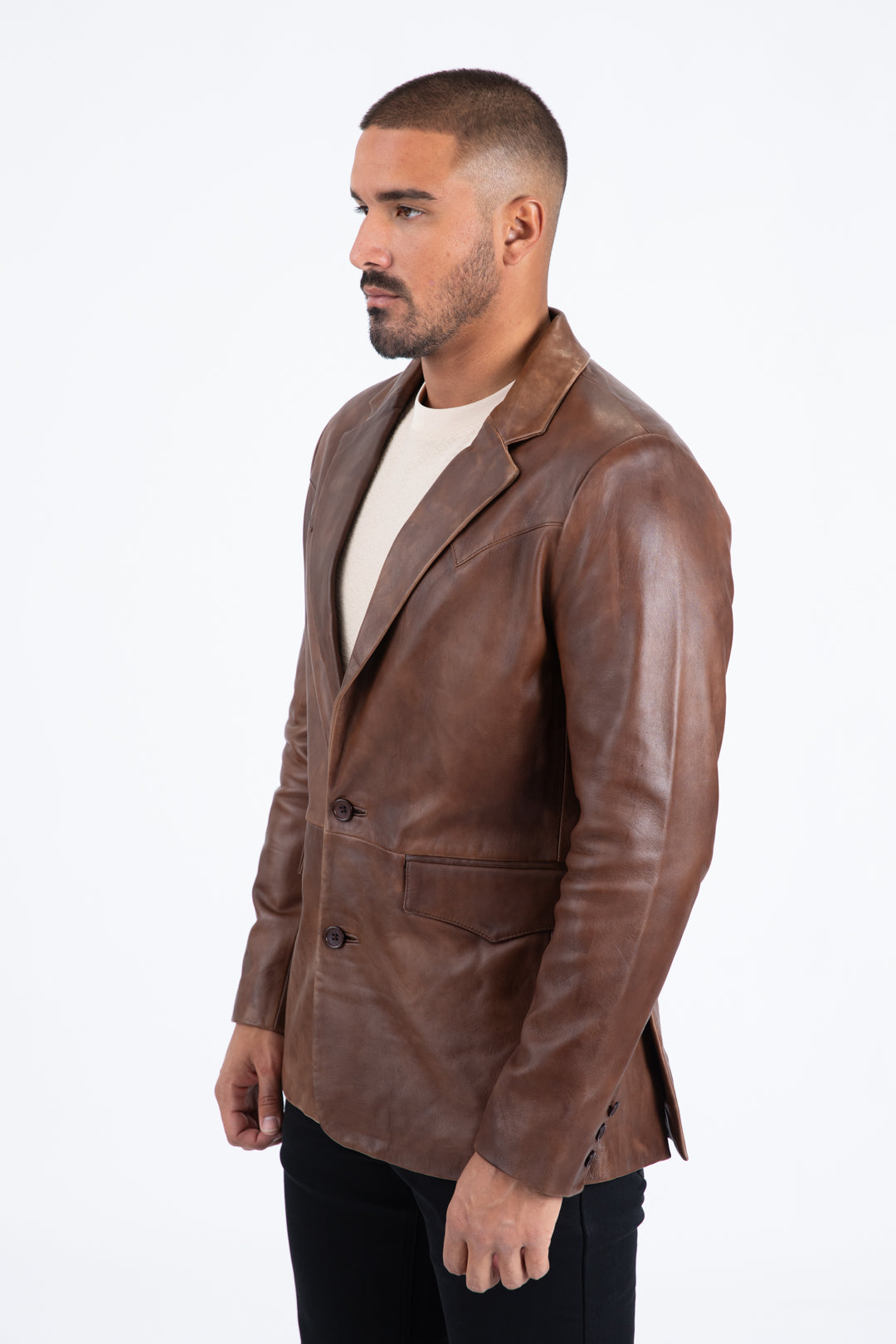 Mens Platini Western Leather Jacket Brown - Vintage Cowboy Style