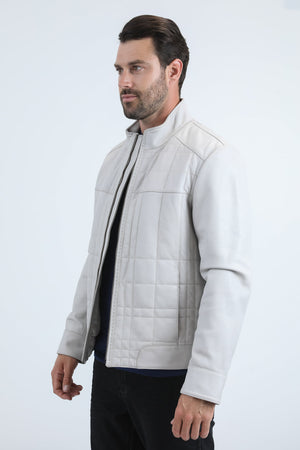 Mens Platini Western Leather Jacket - Vintage Cowboy Style in Color Bone