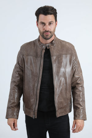 Mens Platini Western Leather Jacket - Vintage Cowboy Style in Color Grey