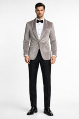 Men's Platinum Velvet Dinner Jacket with Satin Shawl Lapel | Formal Wedding Prom Blazer