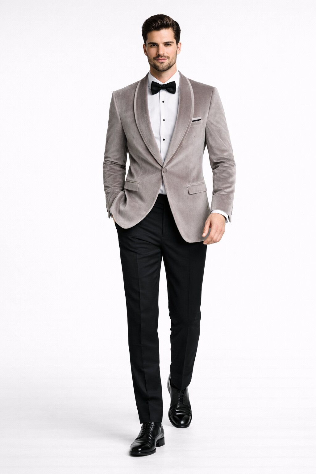 Men's Platinum Velvet Dinner Jacket with Satin Shawl Lapel | Formal Wedding Prom Blazer
