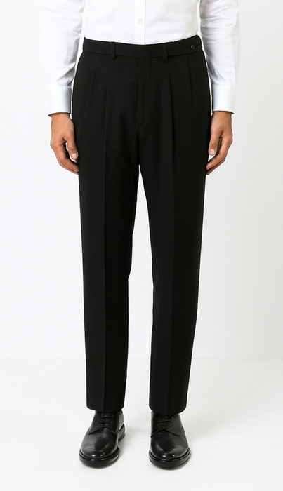 Mens Pleated Dress Pants Solid Black Wide Leg Slacks Pleated Baggy Dress Trousers Unhemmed Unfinished Bottom