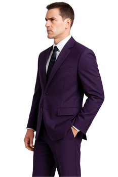 Mens Basic 2 Button Classic Fit Poplin Suit in Purple - Image 2