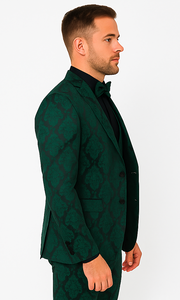 Mens Prom Tuxedo Paisley Suit - Wedding Floral Suit- Hunter - Emerald Green Wedding Jacket + Vest + Pants