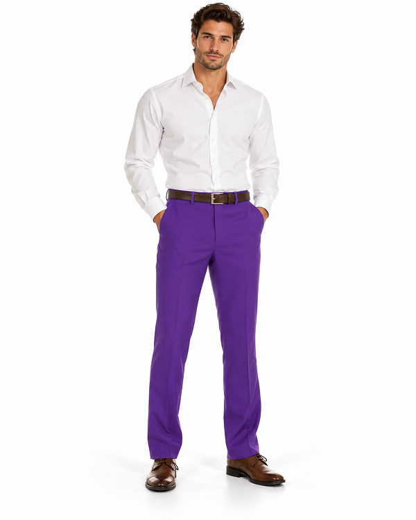 Men's Purple 100% Polyester Slim Fit Pants