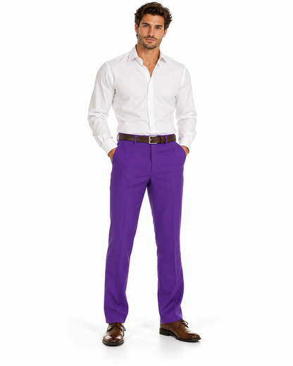 Men's Purple 100% Polyester Slim Fit Pants