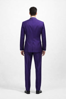 Men'S Purple And White Trim Lapel Tuxedo Suit Vested 3 Piece Two Toned - Image 2