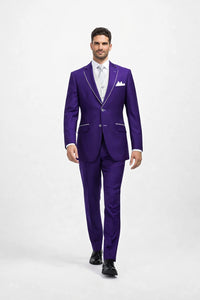 Men'S Purple And White Trim Lapel Tuxedo Suit Vested 3 Piece Two Toned - Image 3