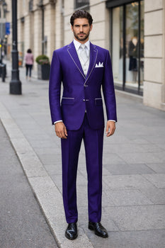 Men'S Purple And White Trim Lapel Tuxedo Suit Vested 3 Piece Two Toned - Image 7