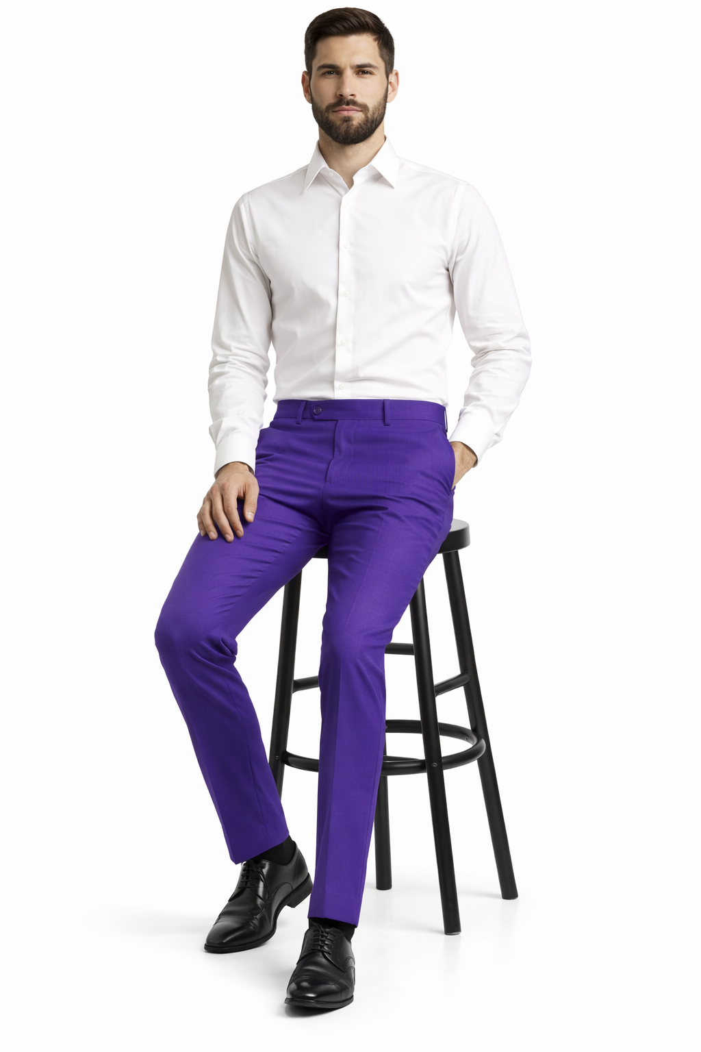 Men'S Dress Pants Trousers Flat Front Slacks PUrple Online Sale - Image 7
