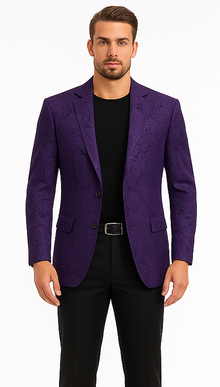 Mens Purple Paisley Blazer - Big and Tall Sport Coat With Bowtie
