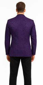 Mens Purple Paisley Blazer - Big and Tall Sport Coat With Bowtie