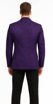 Mens Purple Paisley Blazer - Big and Tall Sport Coat With Bowtie