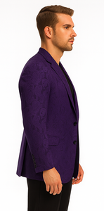 Mens Purple Paisley Blazer - Big and Tall Sport Coat With Bowtie