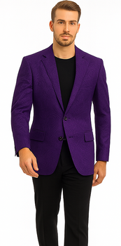 Mens Purple Paisley Blazer - Big and Tall Sport Coat With Bowtie