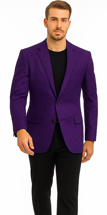 Mens Purple Paisley Blazer - Big and Tall Sport Coat With Bowtie