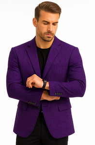 Mens Purple Paisley Blazer - Big and Tall Sport Coat With Bowtie