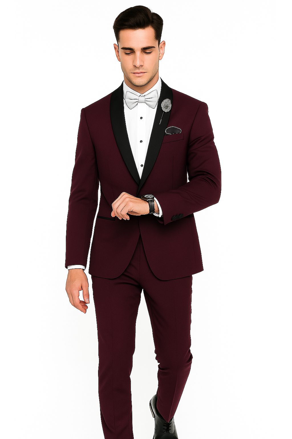Men's Purple - Plum - Eggplant Jacket and Pants Two Button Shawl Lapel Tuxedo - Image 4