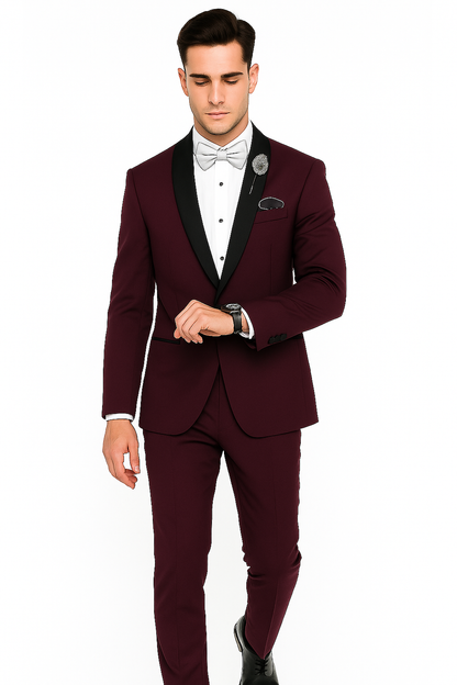 Men's Purple - Plum - Eggplant Jacket and Pants Two Button Shawl Lapel Tuxedo - Image 4