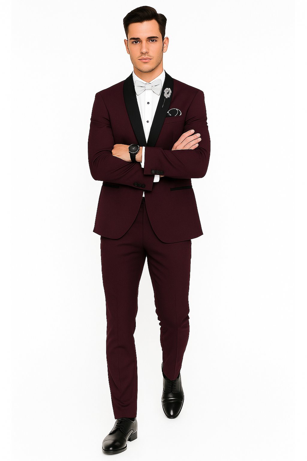 Men's Purple - Plum - Eggplant Jacket and Pants Two Button Shawl Lapel Tuxedo - Image 5