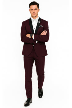 Men's Purple - Plum - Eggplant Jacket and Pants Two Button Shawl Lapel Tuxedo - Image 5