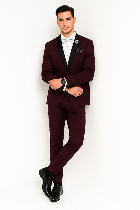 Men's Purple - Plum - Eggplant Jacket and Pants Two Button Shawl Lapel Tuxedo