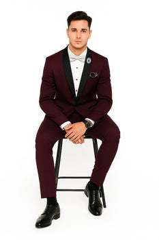 Men's Purple - Plum - Eggplant Jacket and Pants Two Button Shawl Lapel Tuxedo - Image 7